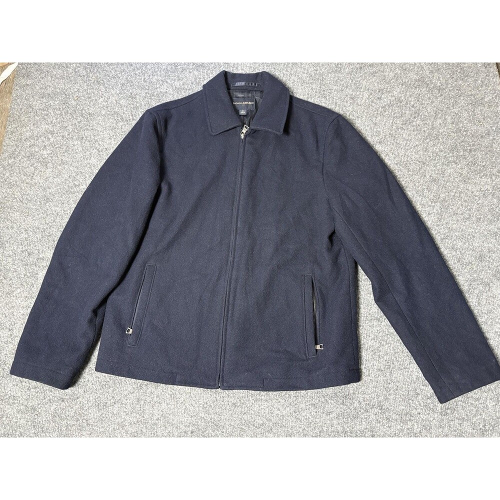 Banana Republic Jacket Mens M Blue Wool Bomber Full Zip Lined Pockets Casual